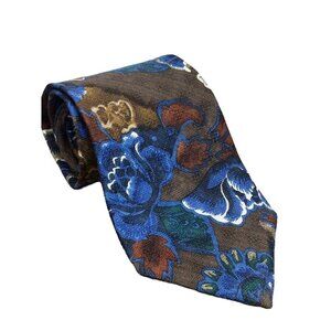 J T Beckett Floral‎ Silk Tie Mens Necktie Rich Brown Blue Colors